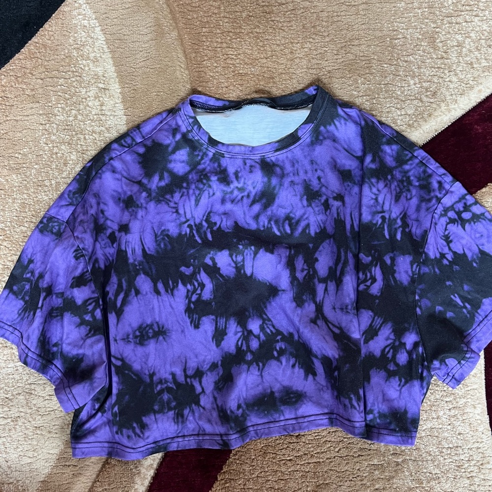 Purple and black tie dye crop top